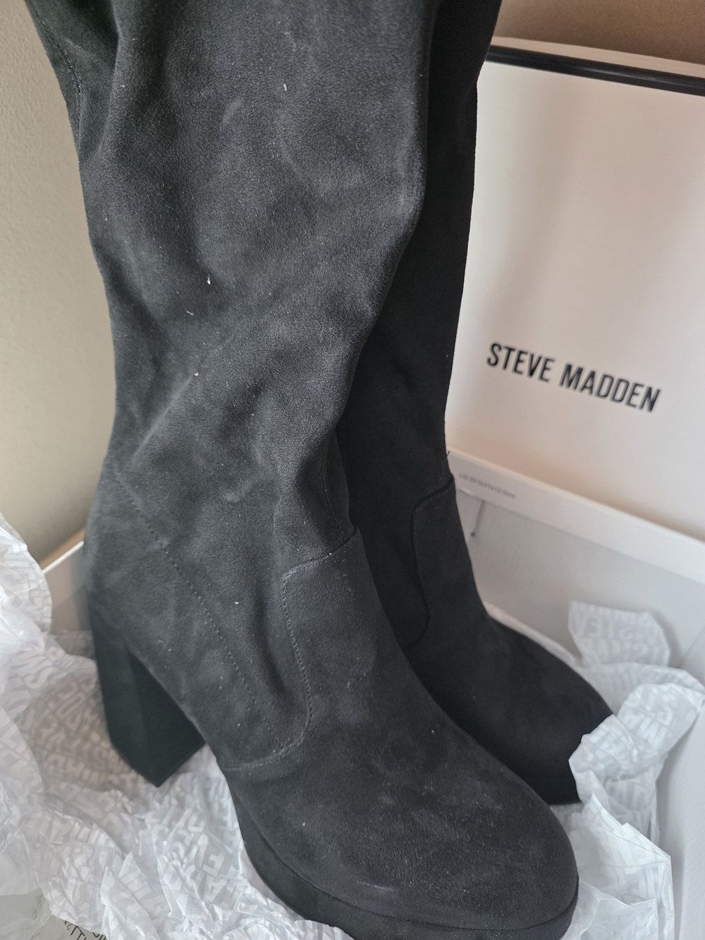 Steve Madden Black Suede Knee-High Platform Boots